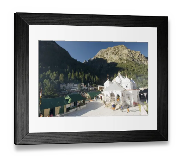 Framed Print : Temple of ganga river devi at Gangotri in morning time