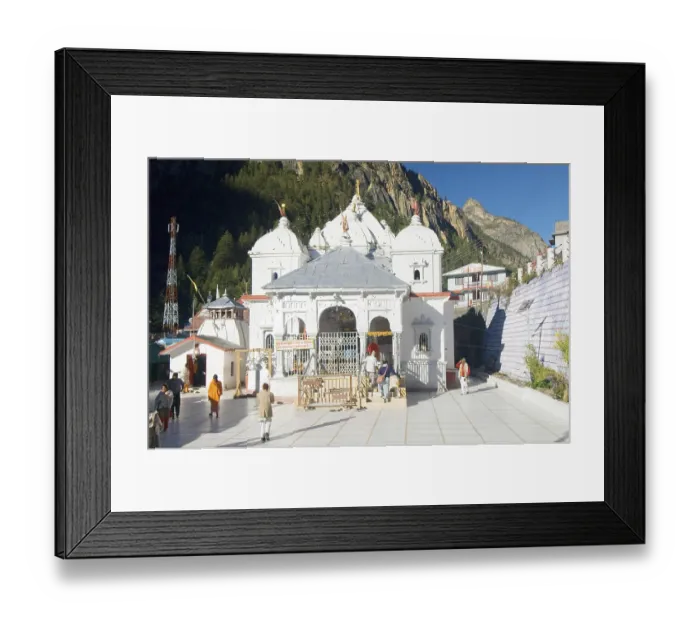 Framed Print : Temple of ganga river devi at gangotri in morning time