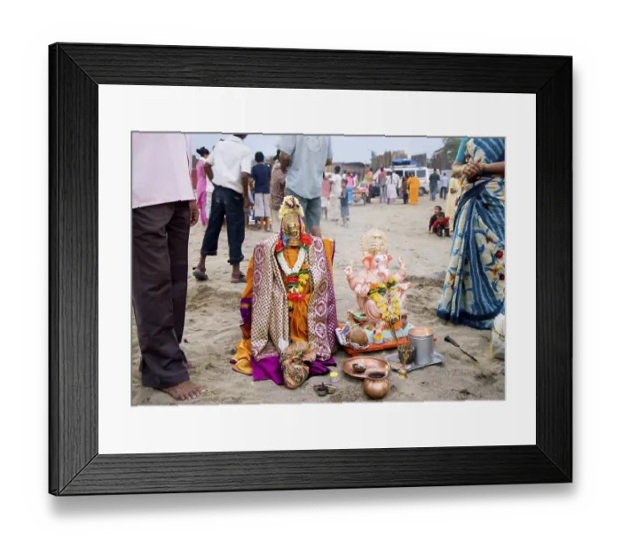 Framed Print : Immersion ceremony lord ganesh elephant headed god Gauri Mahim beach