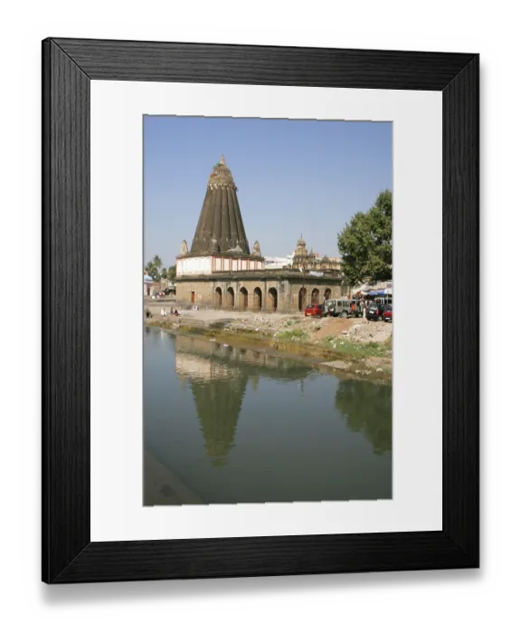 Framed Print : Temple dedicated to lord ganesh named dholu ganpati on banks of rive Krishna