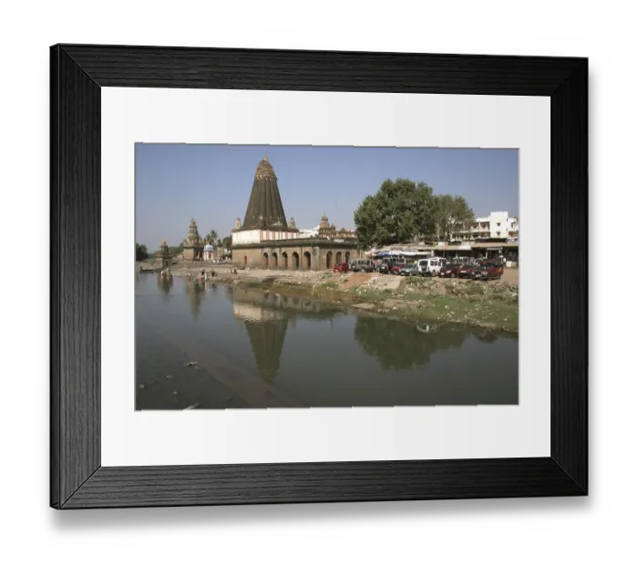 Framed Print : Temple dedicated to lord ganesh named dholu ganpati on banks of rive Krishna