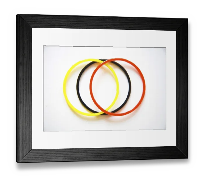 Framed Print : Three color orange, black and yellow glass bangles woman ornament