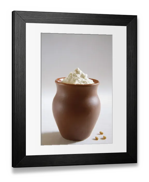 Framed Print : Maida, wheat flour in clay pot, India