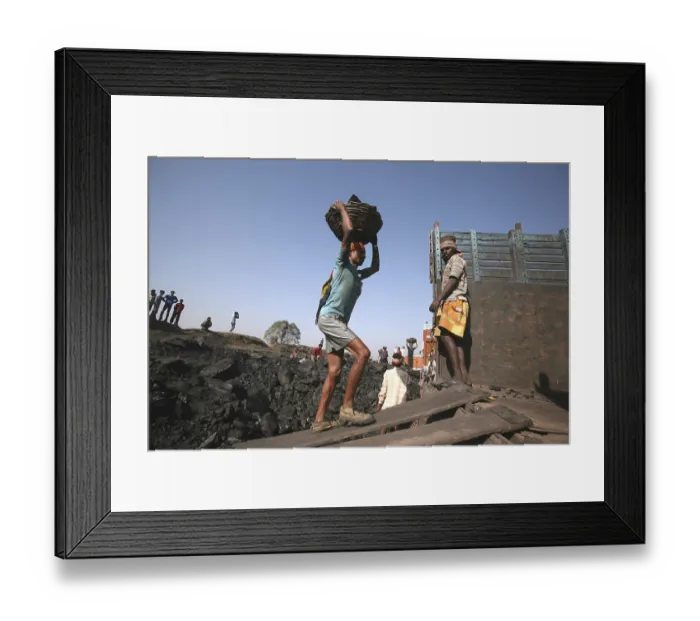 Framed Print : Workers loading coal from Coal mine in truck in Jharkhand