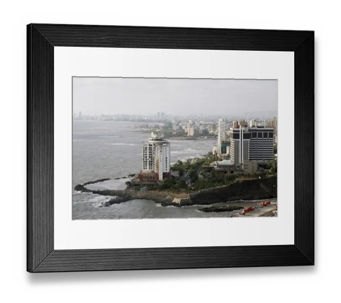 Framed Print : Hotel Sea Rock and Taj land ends can be seen from the construction site of the Bandra Worli sea link on Arabian sea Framed Print : Hotel Sea Rock and Taj land ends can be seen from the construction site of the Bandra Worli sea link on Arabian sea