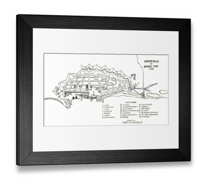 Framed Print : Bombay Map, French plan of Bombay fort 1758