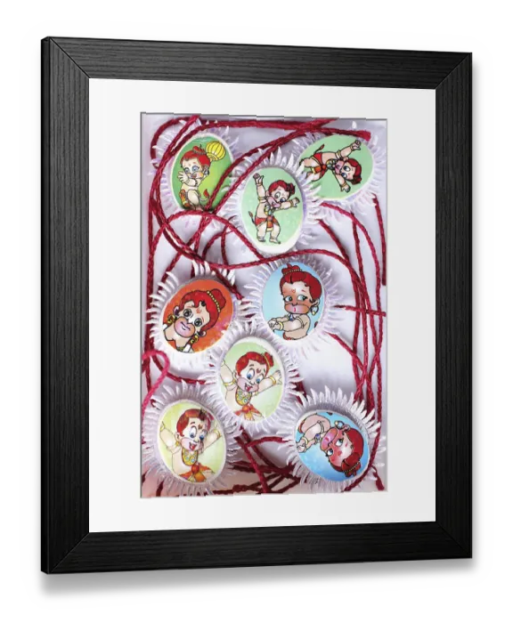 Framed Print : Rakhis with religious symbol of lord bal Hanuman