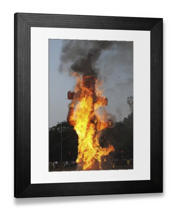 Framed Print : Effigy of ravan burning on dussera dusera festival