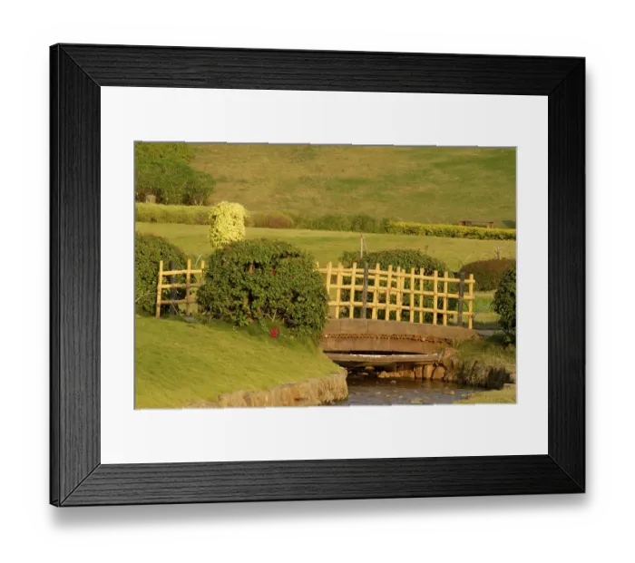 Framed Print : Bridge with bamboo railing, Okayama friendship garden or P