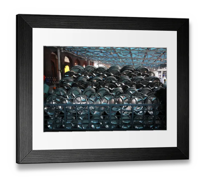 Framed Print : Plates used for langar or community kitchen kept for drying at Harmandir Sahib or Golden Temple in Amritsar