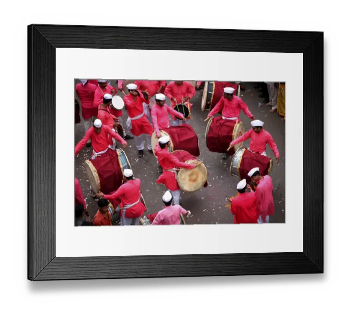 Framed Print : Group of traditional band playing-music on streets during immersion celebration of Lord Ganesh