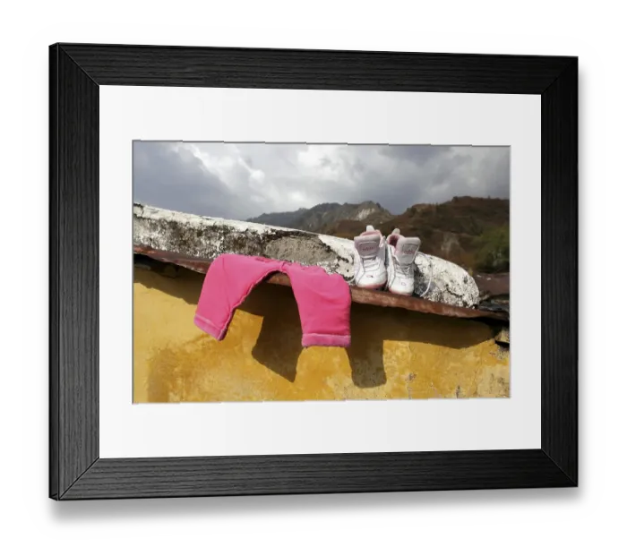 Framed Print : Pair of pants and white shoes, Rajpur Framed Print : Pair of pants and white shoes, Rajpur