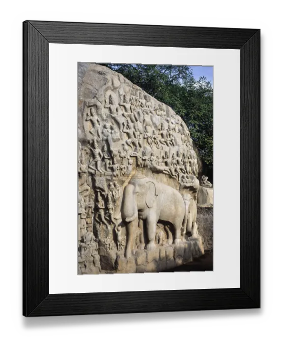 Framed Print : Arjunas penance in Mahabalipuram Mamallapuram