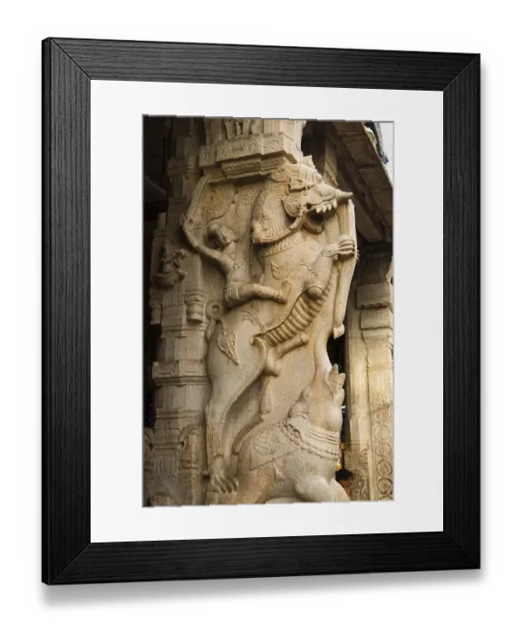 Framed Print : Yali and elephant sculptures in rangavilas mandap in sri ranganatha temple