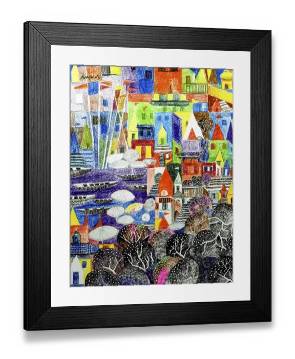 Framed Print : Painting of varanasi ghat on acid free paper