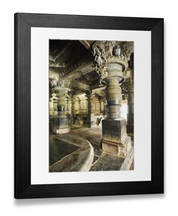 Framed Print : Statues and pillars in garbhagruha of hoysaleswara temple