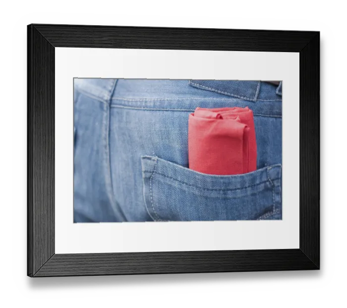 Framed Print : Red Cloth in Jeans Pocket Pune Maharashtra India Asia Aug 2011