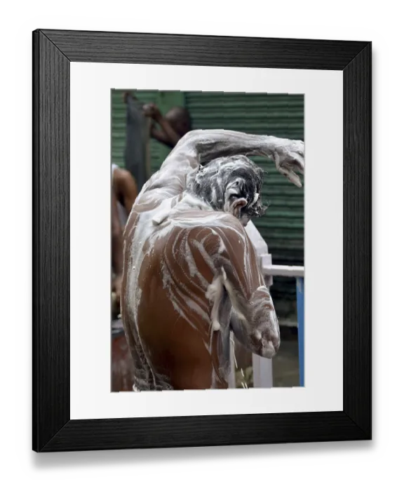 Framed Print : Man taking bath on footpath Kolkata West Bengal India Asia