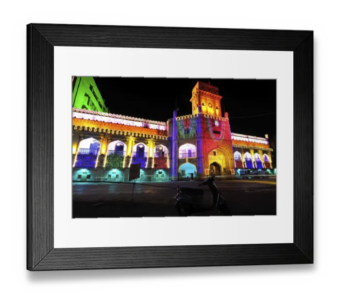 Framed Print : Illuminated mughal sharay surat municipal corporation office Framed Print : Illuminated mughal sharay surat municipal corporation office