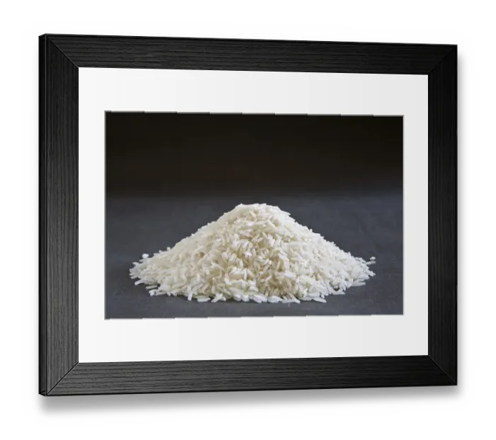 Framed Print : Grains, basmati rice oryza sativa on grey background 20-May-2010