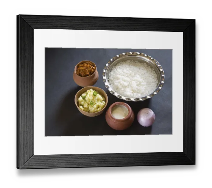 Framed Print : Indian lunch pakhala rice in steel bowl