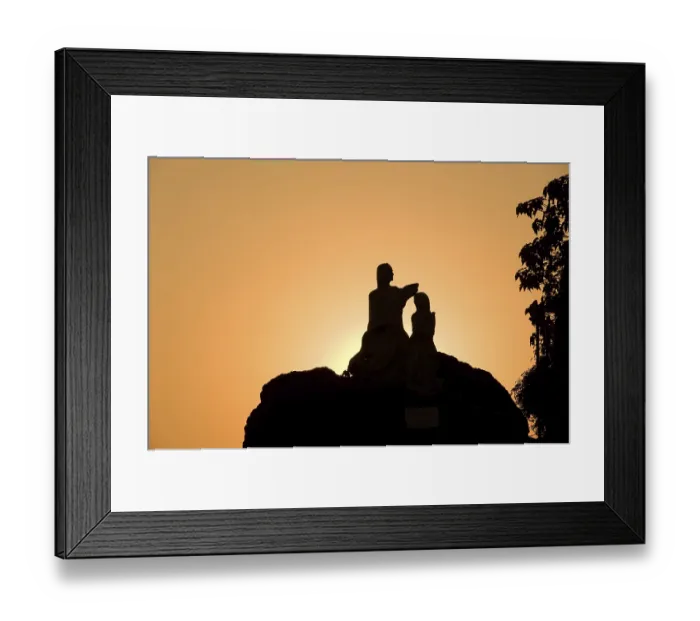 Framed Print : Statue of Dona Paula silhouette Sunset Panjim Goa India Asia 2011