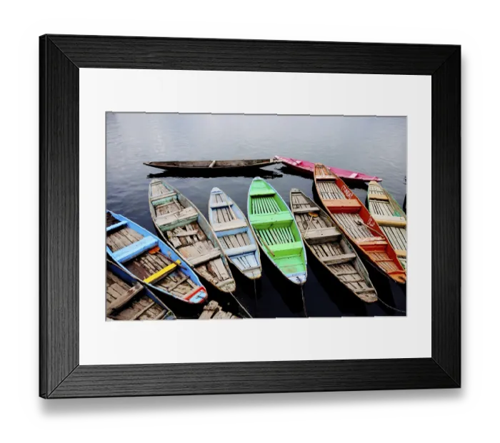 Framed Print : Canoes in dal lake, Srinagar, Jammu and Kashmir