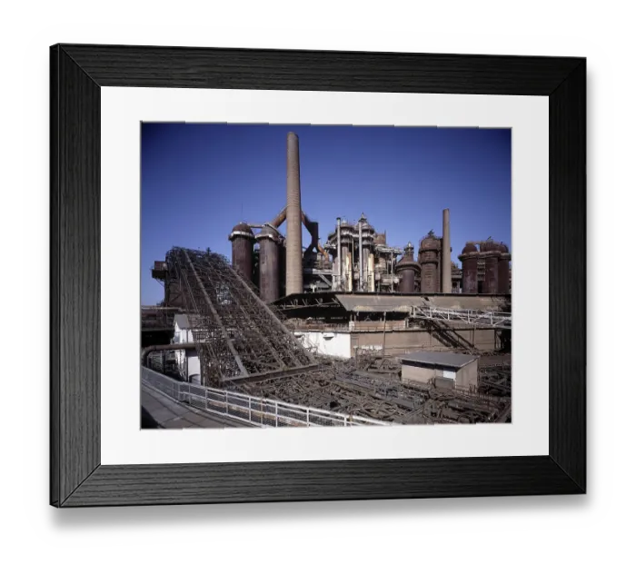 Framed Print : Inclined ore lift in front of the blast furnaces