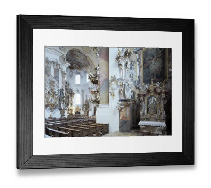 Framed Print : Ottobeuren, monastery church /  View from the side aisle into the nave