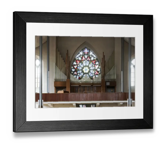 Framed Print : Interior facing west with organ loft and west window Framed Print : Interior facing west with organ loft and west window