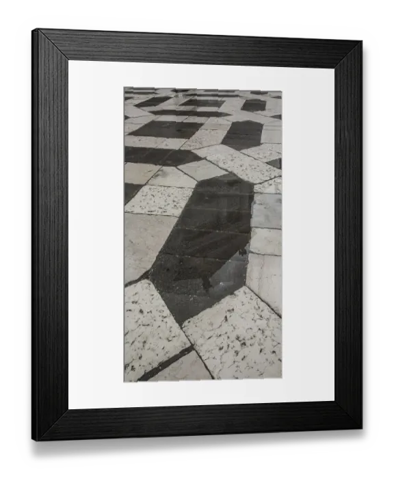 Framed Print : Italy Venice San Giorgio Maggiore -64 Decorative paving on the forecourt with mirror image of the church