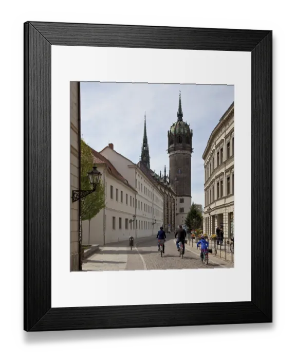 Framed Print : Wittenberg SchlossstraBe facing west 79601 Castle church built around 1500 later modified several times Tower