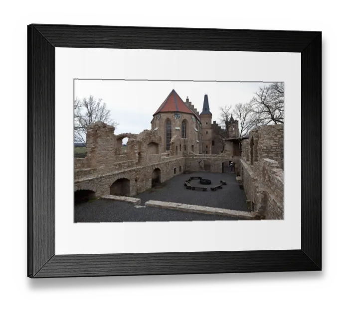 Framed Print : Mansfeld Castle 59237 View from the ruins of Mittelort Castle to the north-west towards the castle chapel