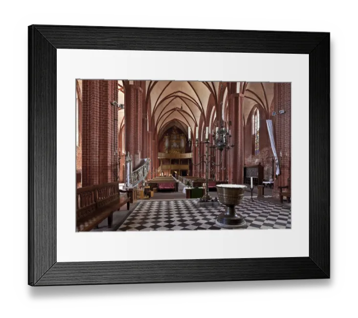 Framed Print : Werben Altmark Stadtkirche St Johannis 87740 Interior facing west 1412-67 built Standing chandelier