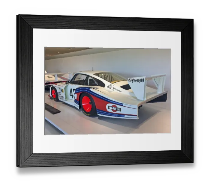 Framed Print : Porsche 935-78 Moby Dick in Martini Racing design with distinctive large characteristic rear fin Framed Print : Porsche 935-78 Moby Dick in Martini Racing design with distinctive large characteristic rear fin