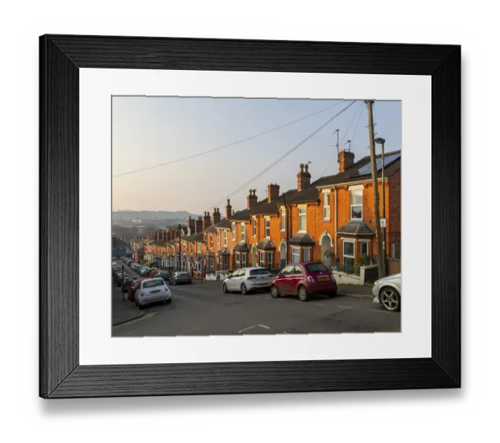 Framed Print : Victorian terraced housing with small front gardens Framed Print : Victorian terraced housing with small front gardens