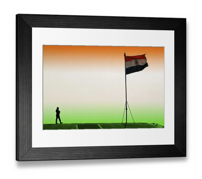 Framed Print : Marine commando next to indian flag on flight deck Framed Print : Marine commando next to indian flag on flight deck