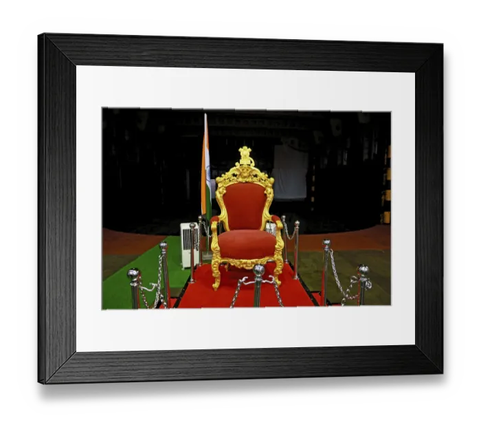 Framed Print : Chair carved with national emblem and indian flag kept on board of INS viraat R22 Framed Print : Chair carved with national emblem and indian flag kept on board of INS viraat R22