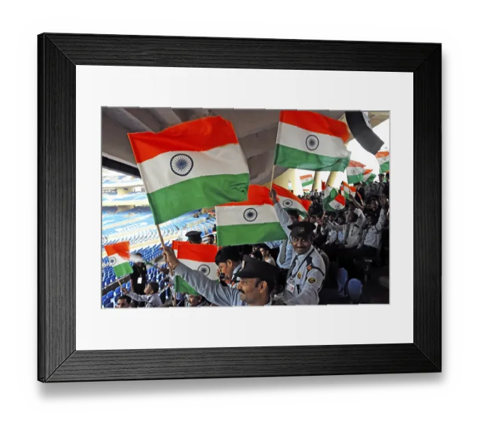 Framed Print : Guards waving Indian flag at D Y Patil cricket stadium