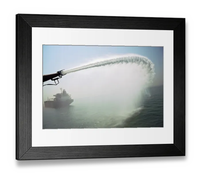 Framed Print : Water cannon on coastguard vigilance ship