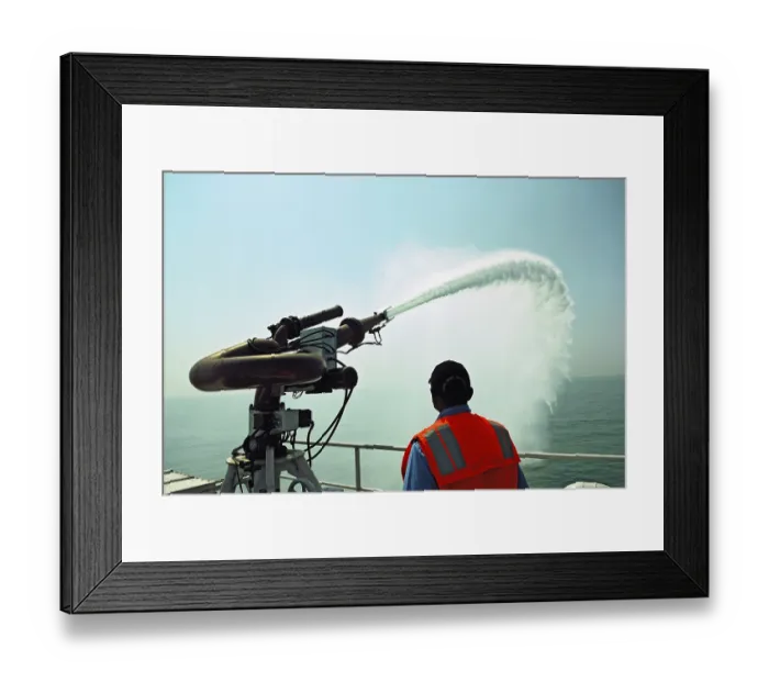 Framed Print : Water cannon on coastguard vigilance ship Framed Print : Water cannon on coastguard vigilance ship