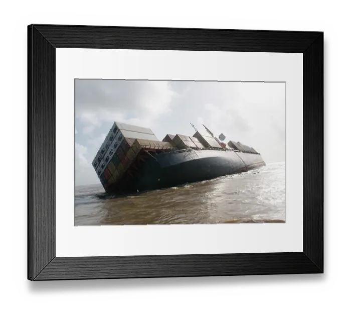 Framed Print : Container ship chitra tilted dangerously colliding in sea Framed Print : Container ship chitra tilted dangerously colliding in sea