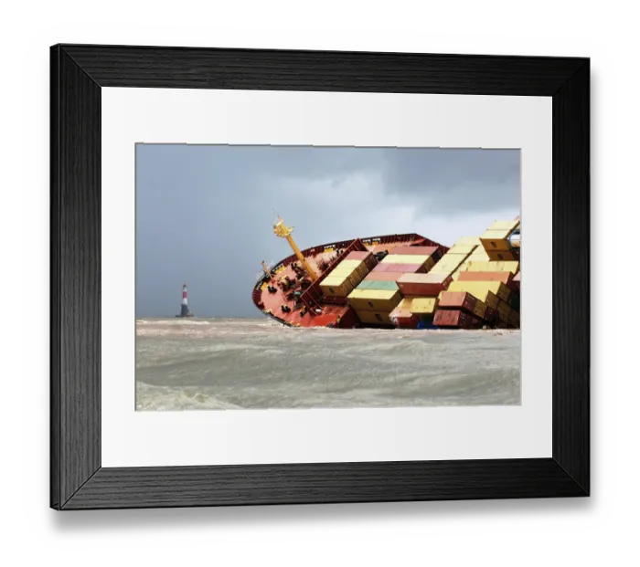 Framed Print : Container ship chitra tilted dangerously colliding in sea Framed Print : Container ship chitra tilted dangerously colliding in sea