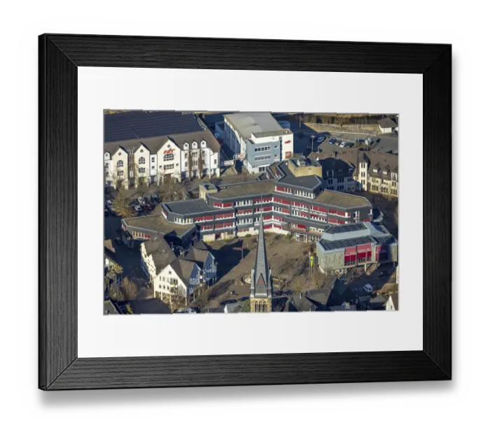 Framed Print : Aerial view, Lennestadt town hall and Thomas-Morus-Platz Framed Print : Aerial view, Lennestadt town hall and Thomas-Morus-Platz