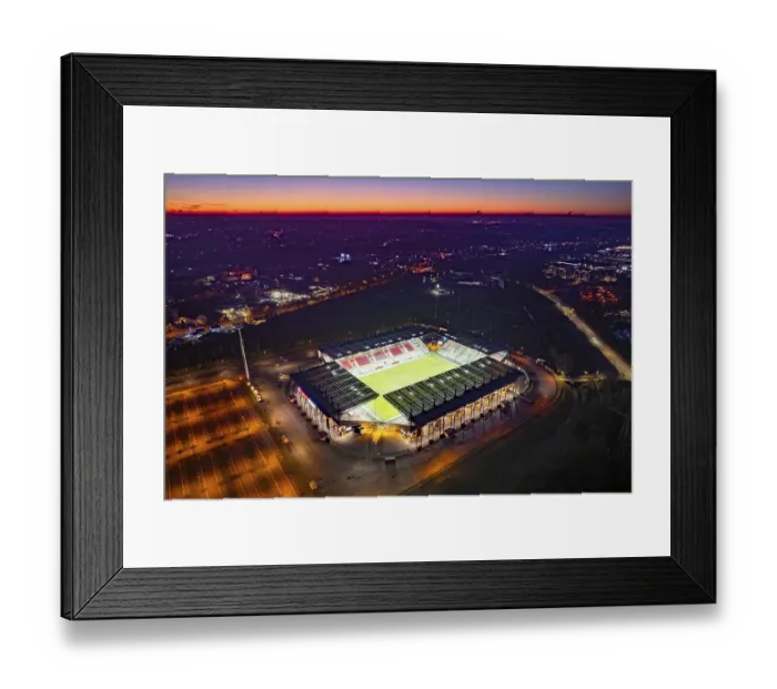 Framed Print : Aerial view, football stadium at the HafenstraBe of the club Rot-WeiB Essen