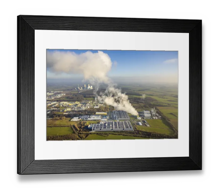 Framed Print : Aerial view, Trianel Gaskraftwerk Hamm GmbH with smoke clouds Framed Print : Aerial view, Trianel Gaskraftwerk Hamm GmbH with smoke clouds