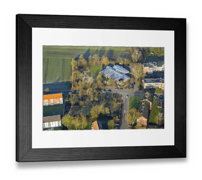 Framed Print : Aerial view, Heilig Kreuz catholic kindergarten