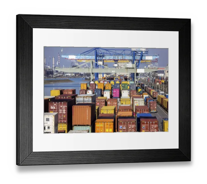 Framed Print : The port of Mannheim is one of Europe's most important inland ports and container terminals Framed Print : The port of Mannheim is one of Europe's most important inland ports and container terminals