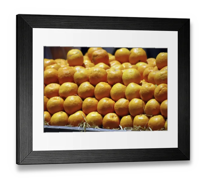 Framed Print : Fresh orange fruit being sold on handcart in old city of Hyderabad