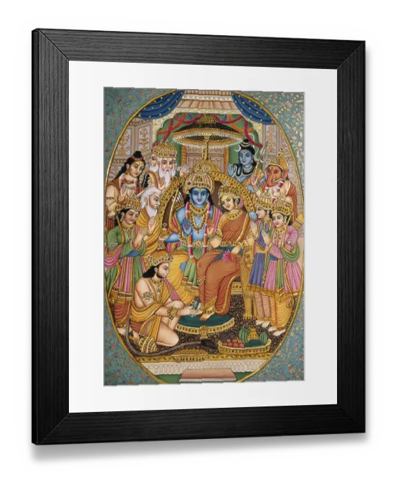 Framed Print : Ram-Darbar With Other Gods Miniature Painting on Paper